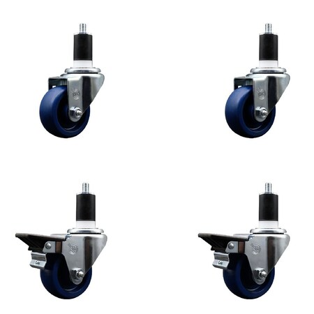 Service Caster 3'' Solid Poly Wheel Swivel 1-1/2'' Expanding Stem Caster Set 2 Brakes, 4PK SCC-EX20S314-SPUS-2-PLB-2-112